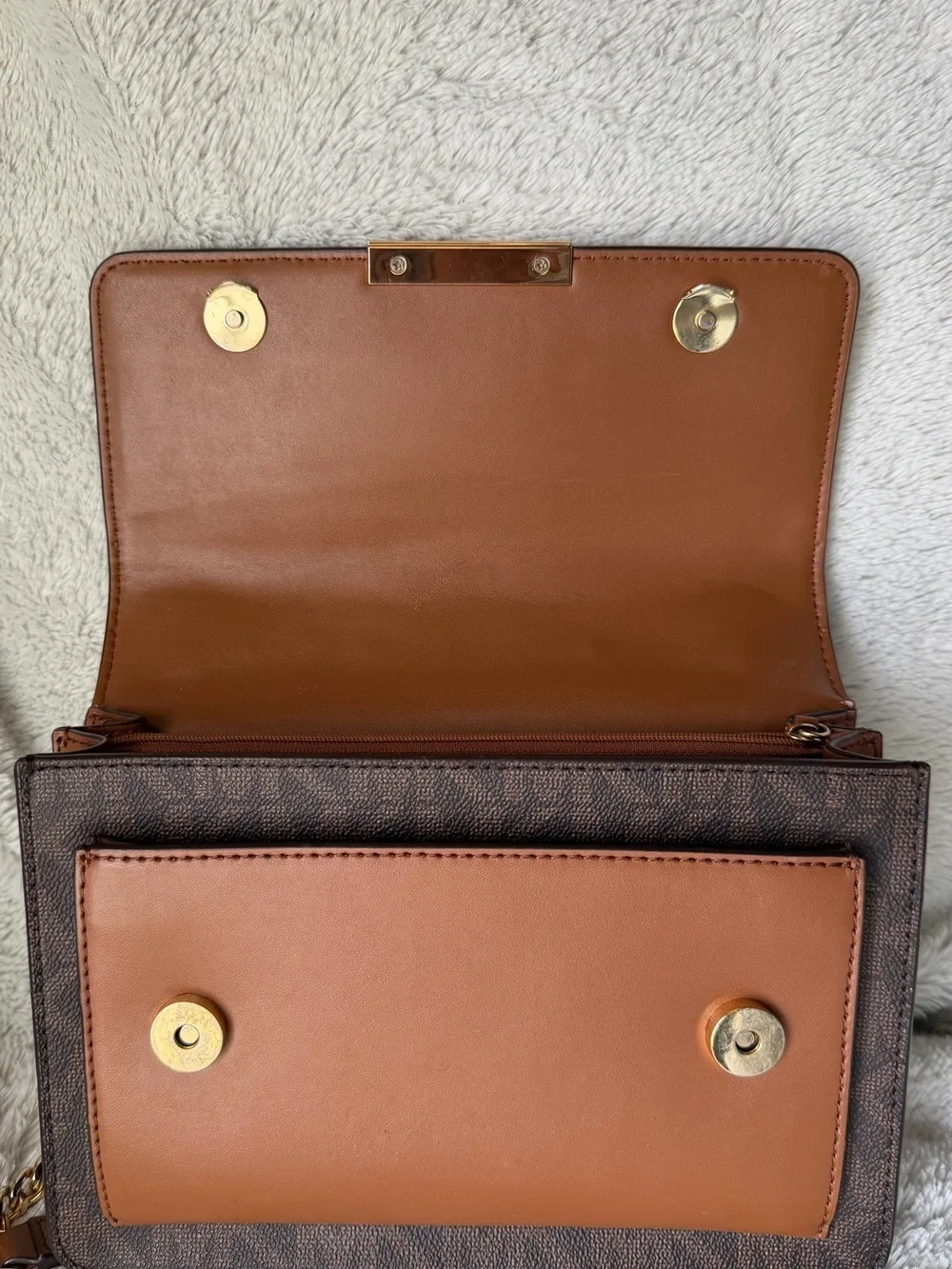 Michael Kors Brown Logo Crossbody with Gold Chain